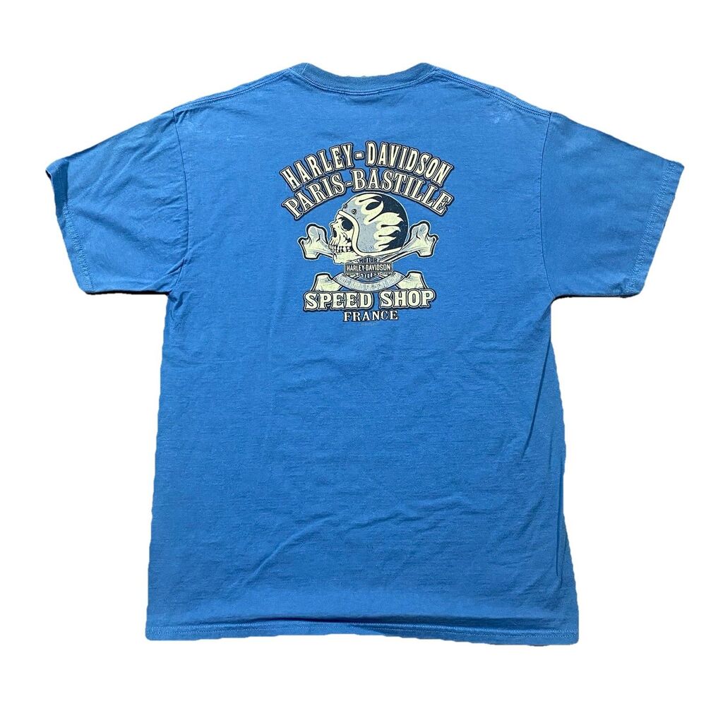 Harley-Davidson Paris Bastille Skull Tee Blue Speed Shop France Graphic M